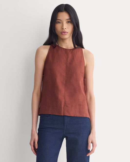 The Linen High-Neck Tank | Henna Red