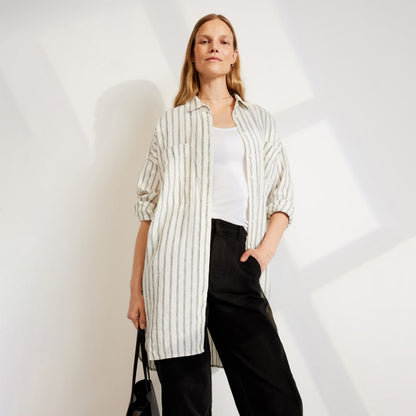 The Way-Long Linen Shirt | Black / Canvas Tan