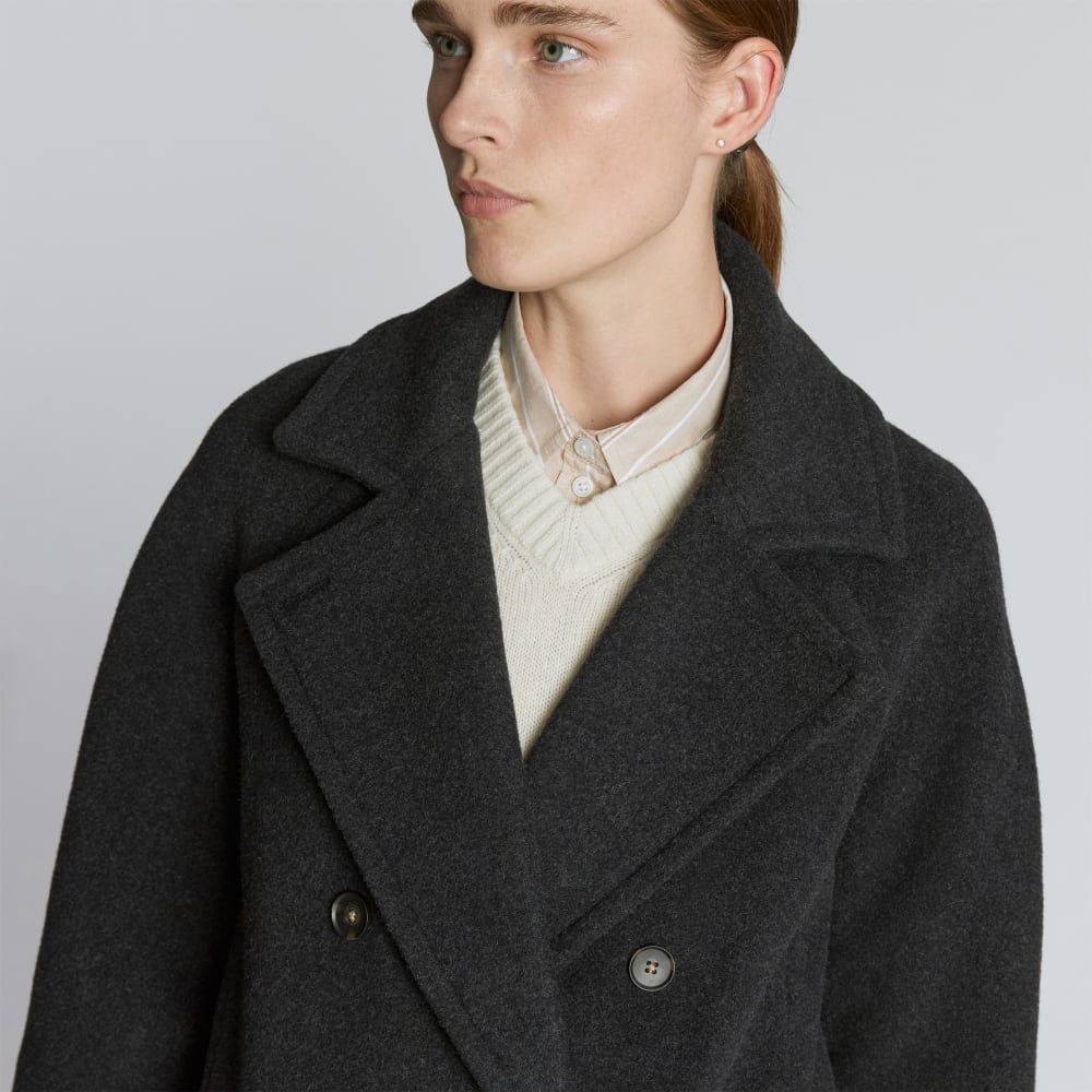 The Italian ReWool® Long Peacoat | Heathered Black