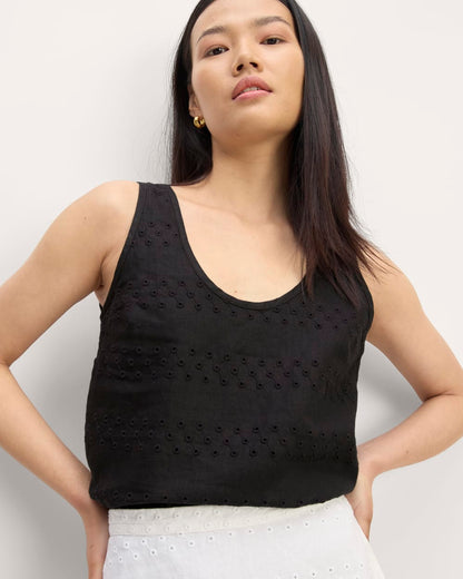 The Linen Eyelet Scoop-Neck Tank | Black Eyelet