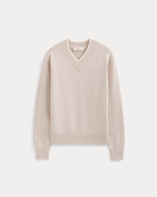 Relaxed V-Neck Sweater in Everyday Cotton | Heathered Oat