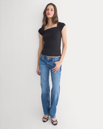 RetroSoft Cotton Square-Neck Tee | Black