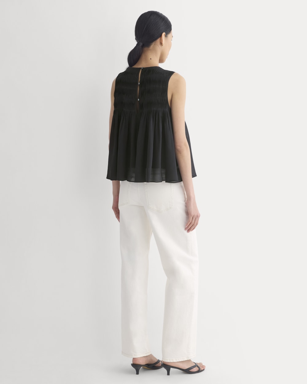 Twisted Pleat Tank in Silk Georgette | Black