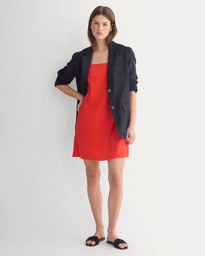 Mini Shift Dress in Stretch Linen | Fiery Red