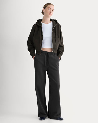 Luxe Fleece Full-Zip Cropped Hoodie | Black