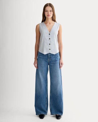 The Vest in Stretch Linen | Bluebell / Bone