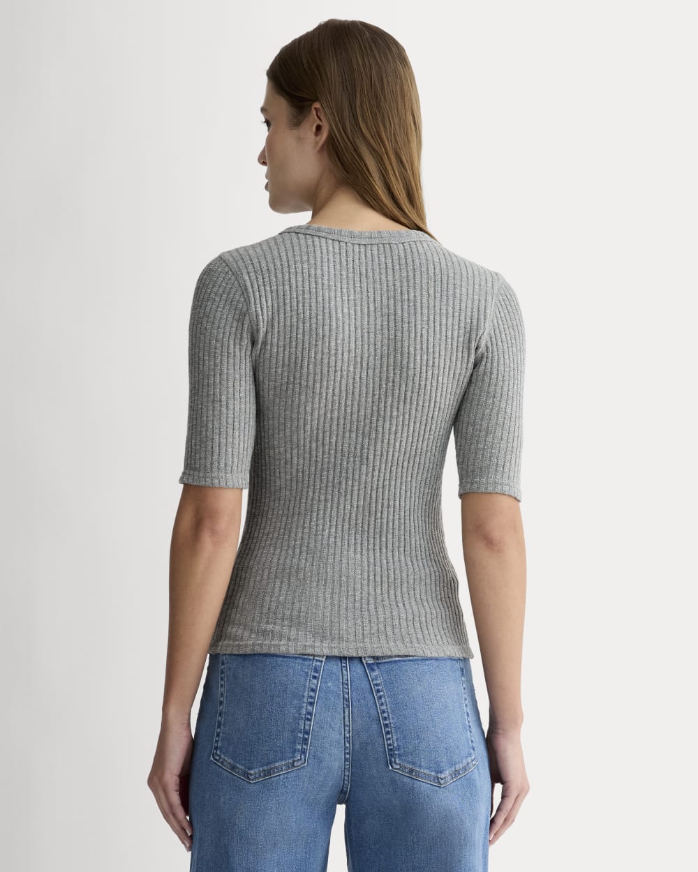 The Rib-Knit Short-Sleeve Henley | Mid Heather Grey