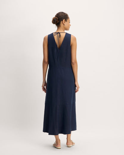 The Linen V-Neck Maxi Dress | Navy