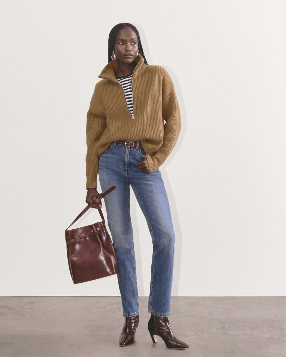The Half-Zip Sweater in Luxe Merino | Deep Camel