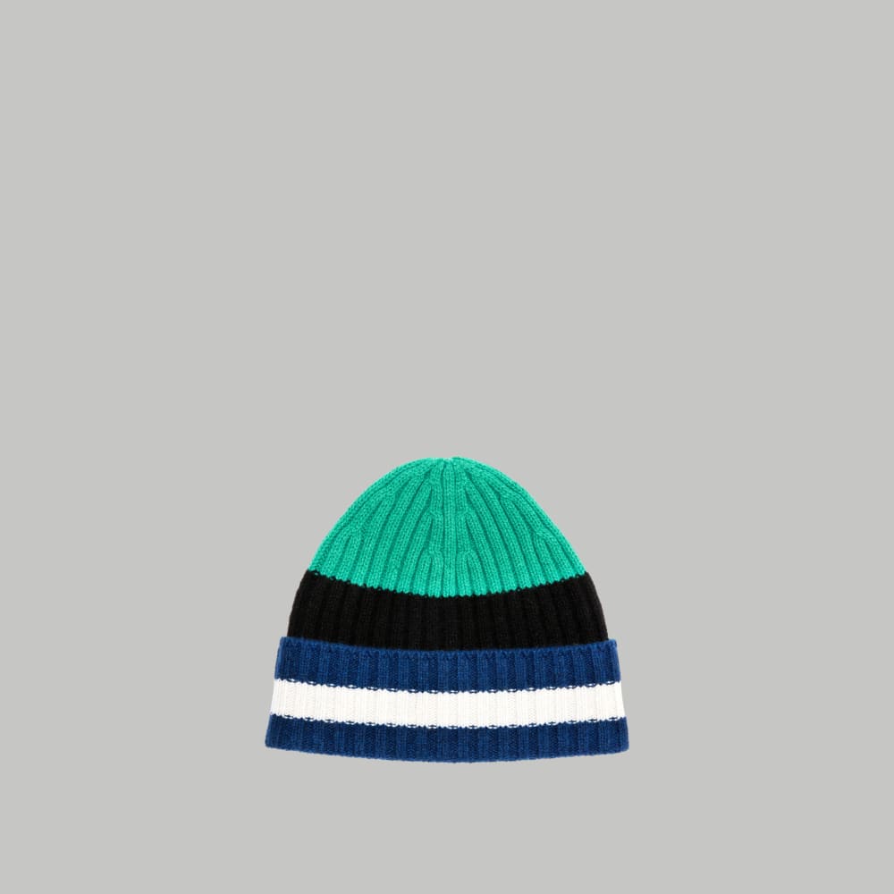 The Cashmere Beanie | Bright Navy Multi Stripe