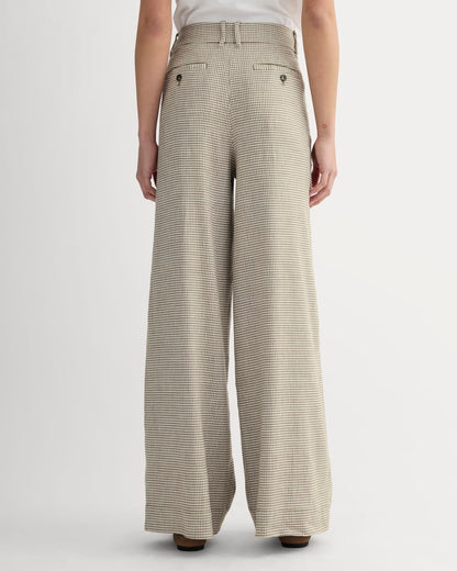 The Wide-Leg Pant in Stretch Linen | Deep Taupe Mini Gingham