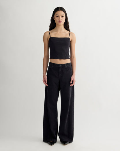 The Seamed Top in Stretch Linen | Black