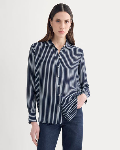 The Must-Have Shirt in Washable Silk | True Navy / Bone Stripe