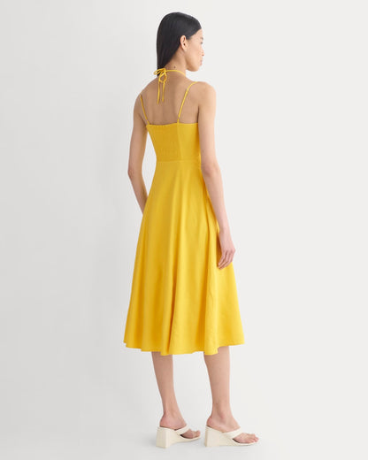 Tie-Neck Dress in Stretch Linen | Passion Fruit