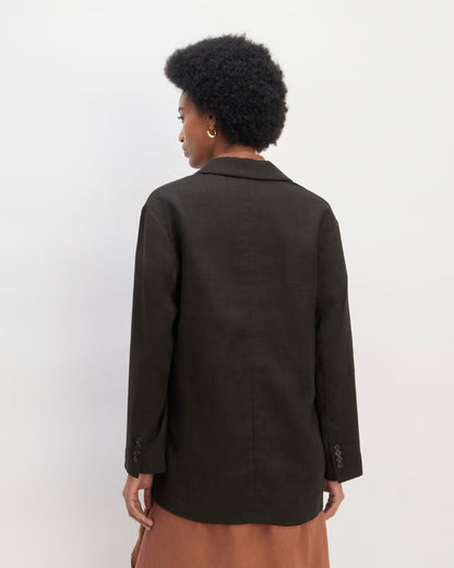 The Linen Double Breasted Blazer | Black
