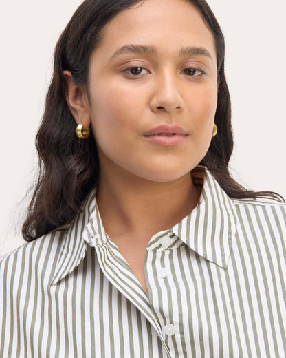 The Supima® Cotton Boyfriend Shirt | White / Moss Green