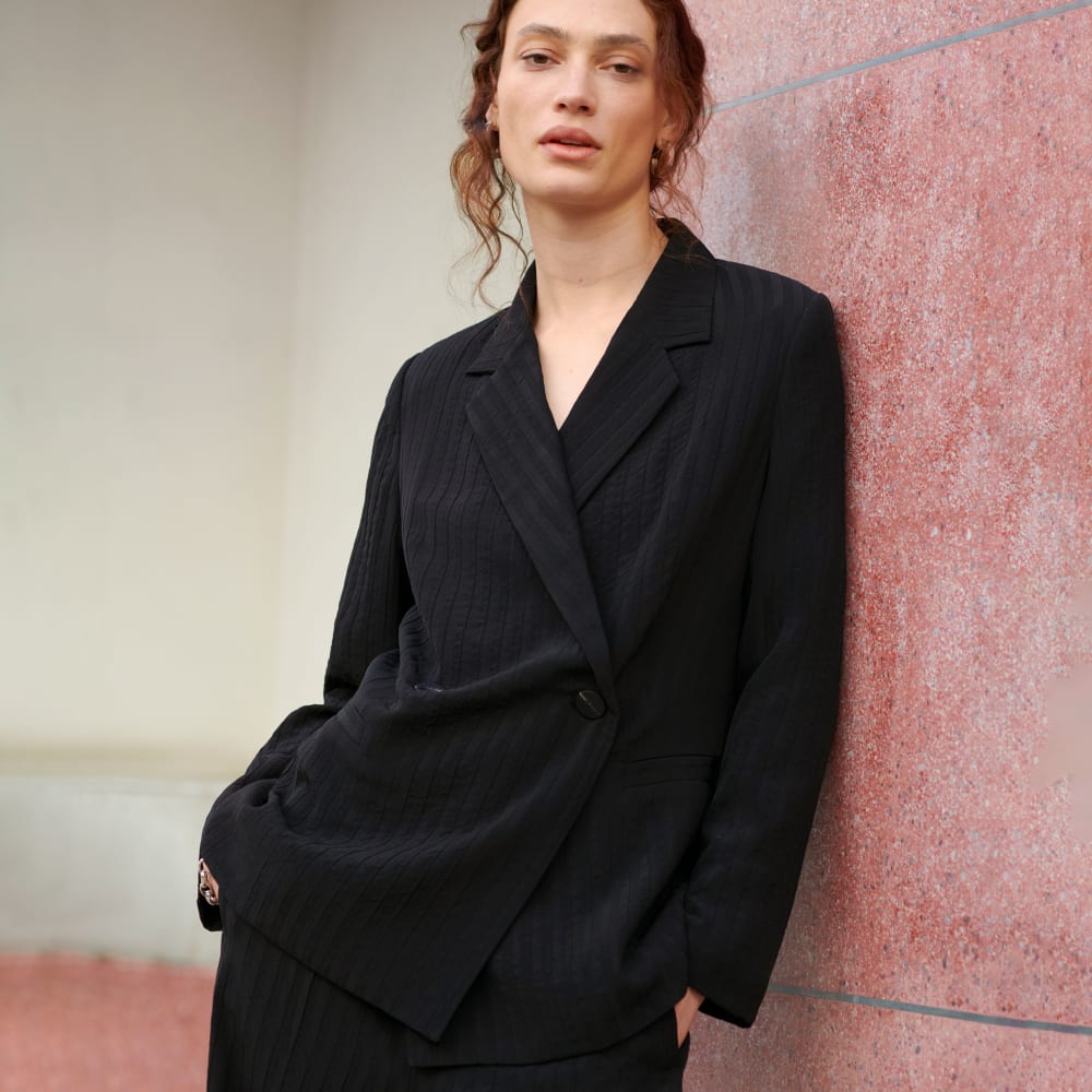 The Drapey City Stripe Blazer | Black