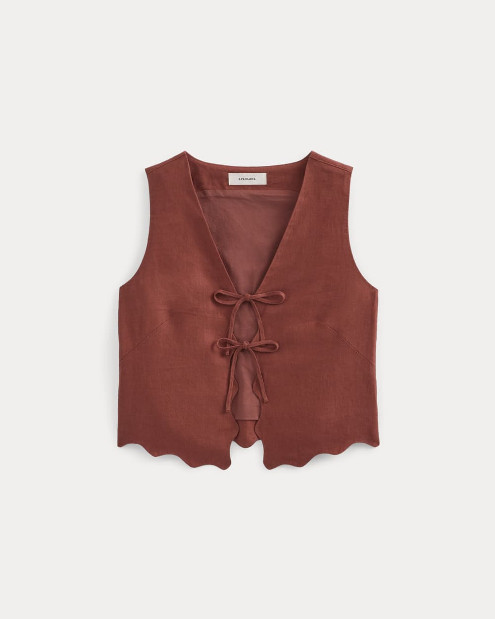 Tie-Front Scallop Tank in Linen | Henna Red
