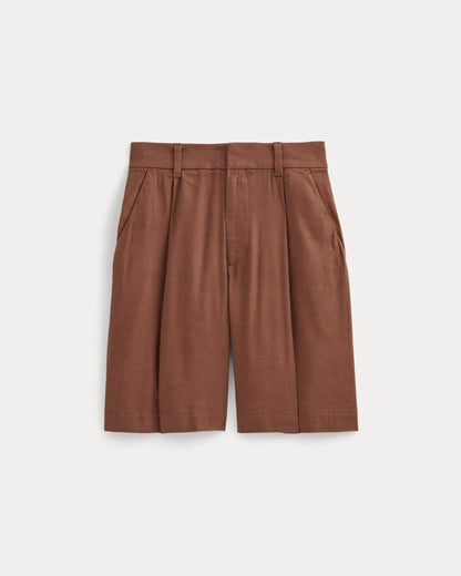 The Pleated Short in Stretch Linen | Cedarwood