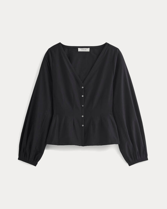 Balloon Sleeve Top in Cotton Silk | Black