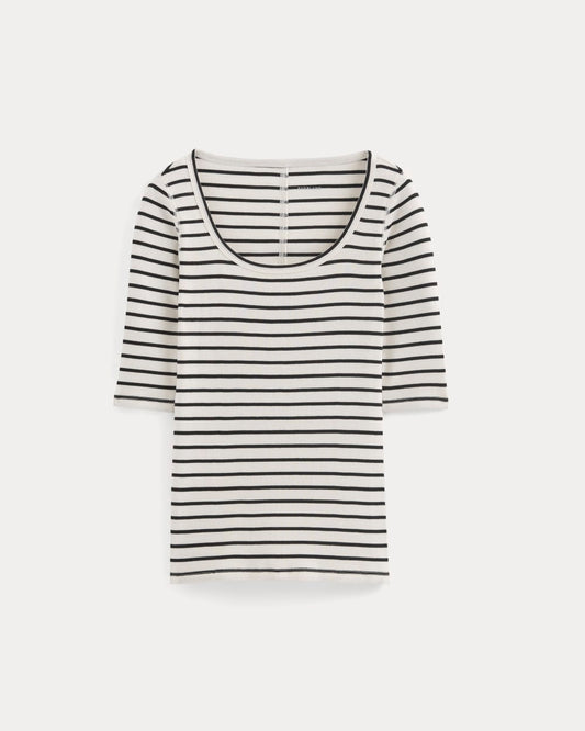 The Luxe Rib Scoop-Neck Tee | Bone / Black