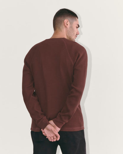 The Waffle Long-Sleeve Henley | Dark Mahogany