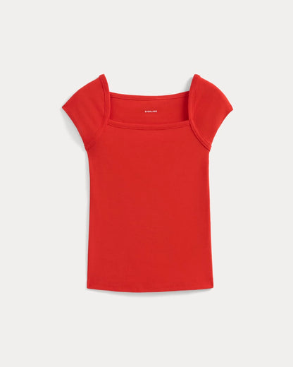 RetroSoft Cotton Square-Neck Tee | Fiery Red