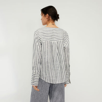 The Linen Popover Shirt | Bone/Navy