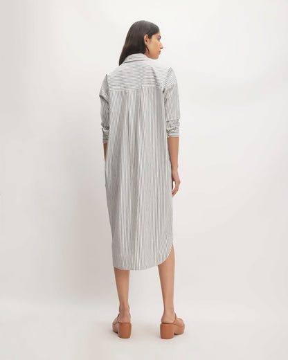 The Midi Cotton Shirt Dress | Bone/Navy
