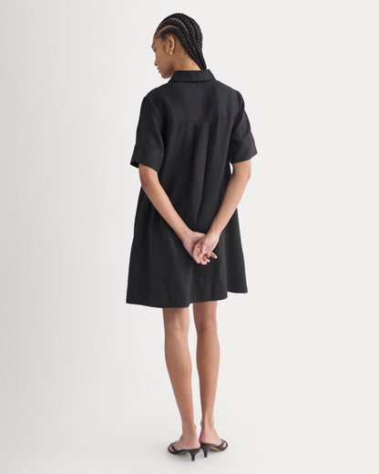 Mini Popover Shirtdress in Linen | Black