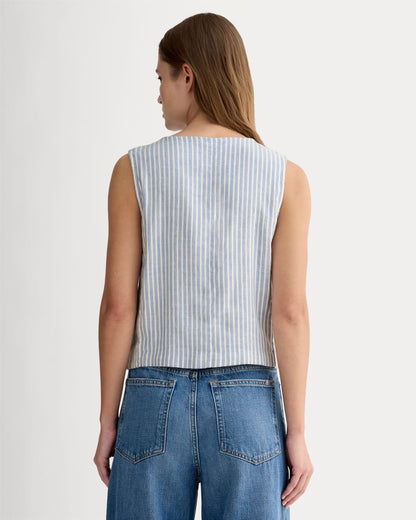 The Vest in Stretch Linen | Bluebell / Bone